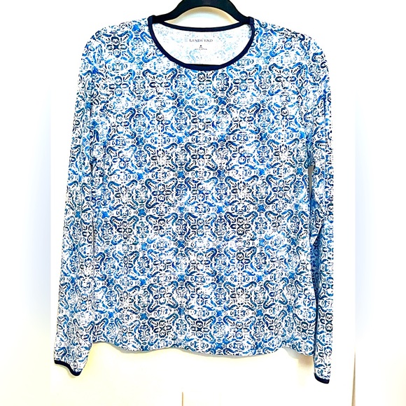 Lands' End Tops - Lands End Long Sleeve Blouse Blue/White